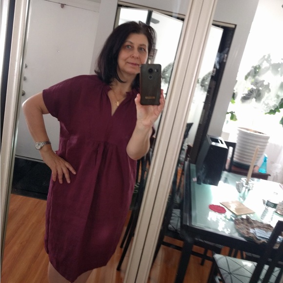 Linencloud linen lavender Tunic Midi dress 3/4 sleeve dress. - Picture 14 of 14